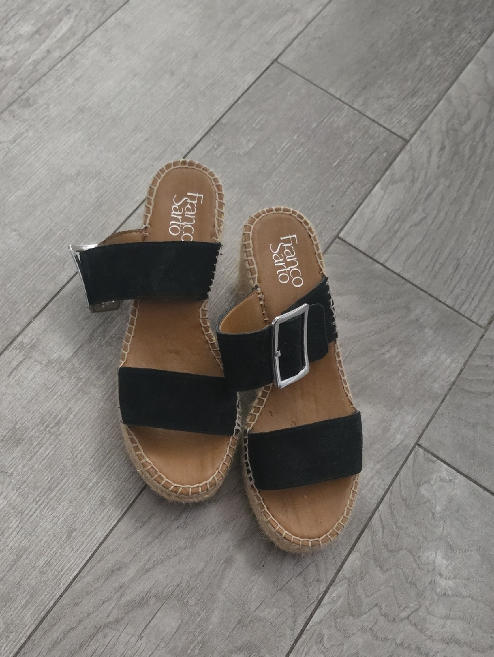 Franco Sarto  Black Suede Double-Band Slide with Buckle